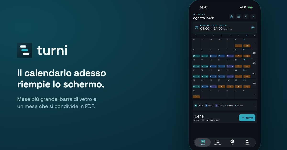 Il calendario di turni riempie lo schermo