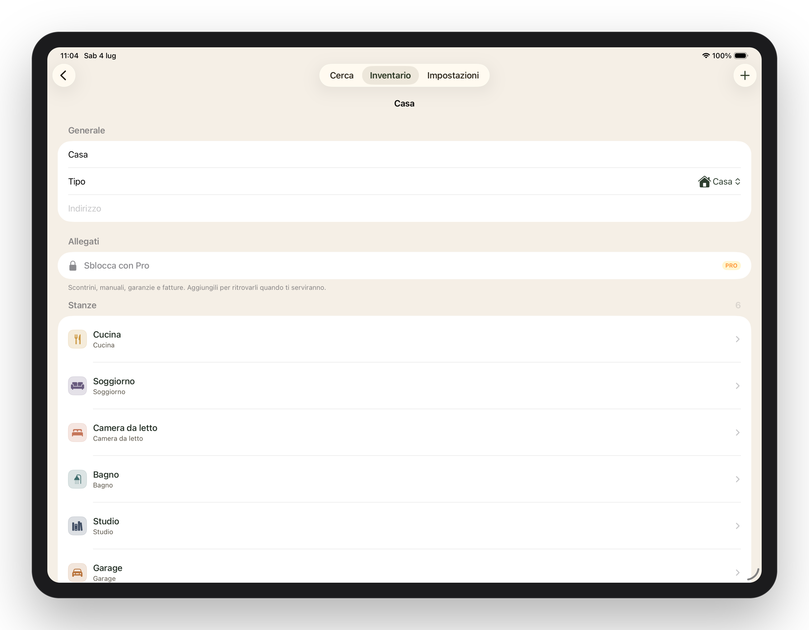 Mnemia su iPad: l'inventario con luoghi, statistiche e avvisi garanzie