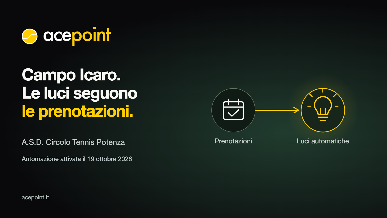 Al campo Icaro le luci seguono le prenotazioni con acepoint